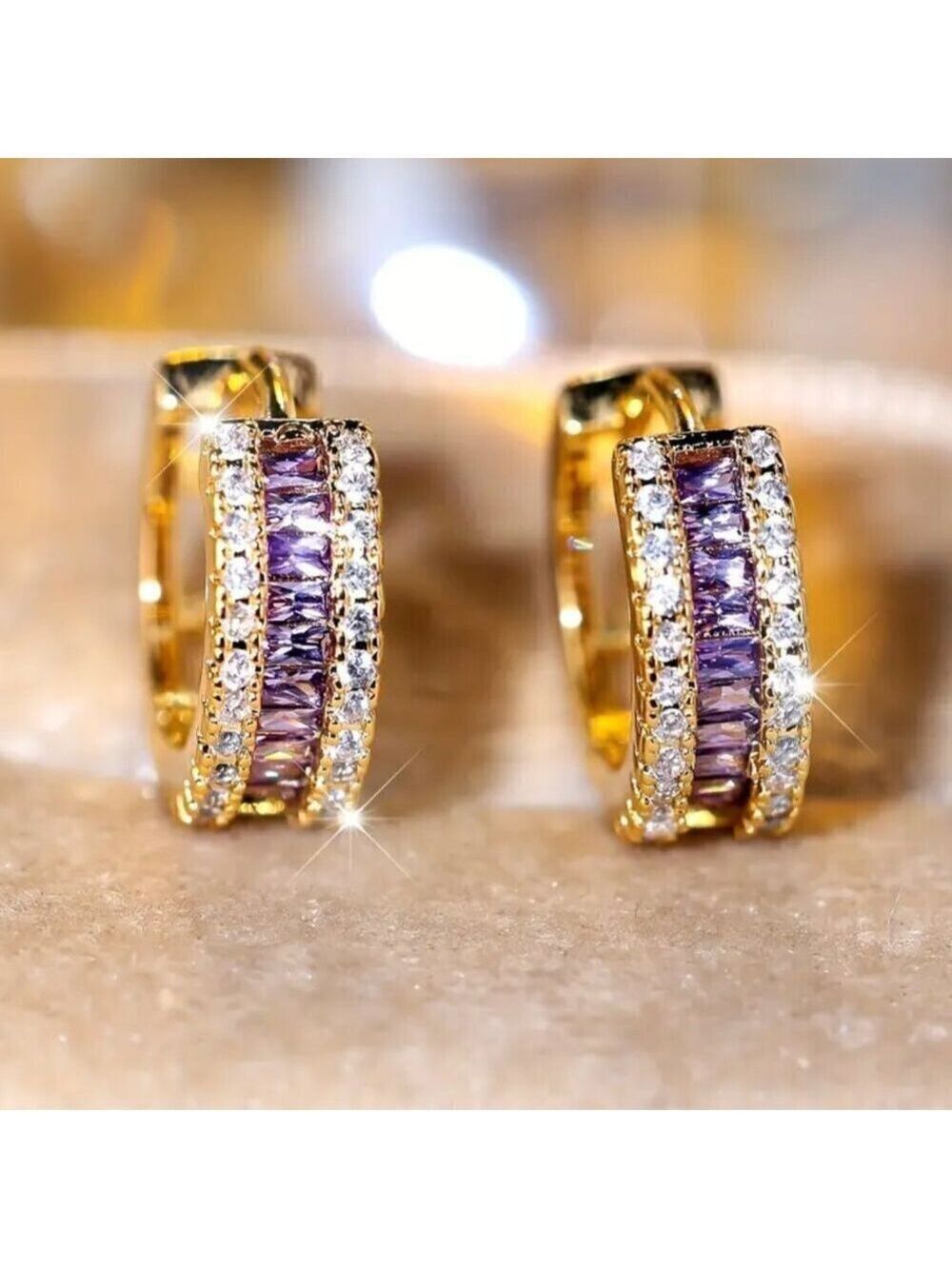 Small Huggie Earrings with Tons of Bling Purple 1455